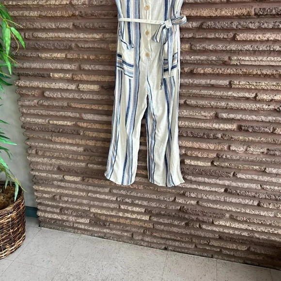 Monteau Los Angeles Blue Striped Linen Blend Casual Jumpsuit Size Medium - Picture 7 of 8